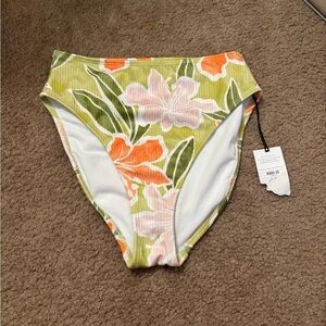 Shade & Shore floral ribbed hi waist bikini bottoms womens size XS NWT